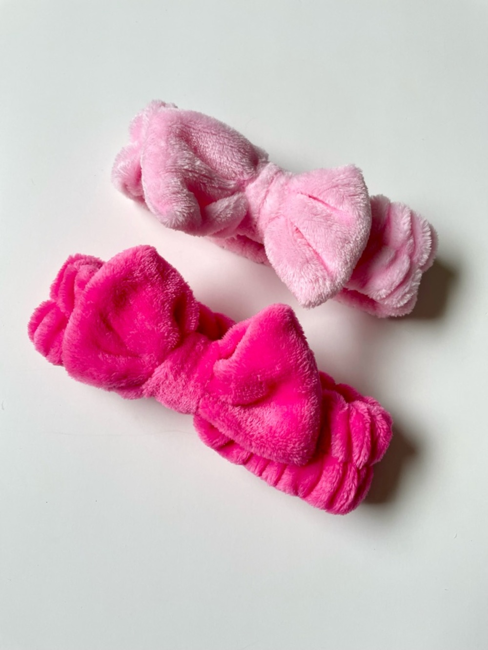 Set of 2 Plush Bow Headband Set- Light Pink & Hot Pink